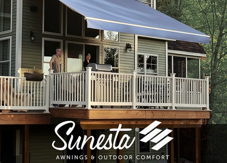 navy Sunesta awning over porch