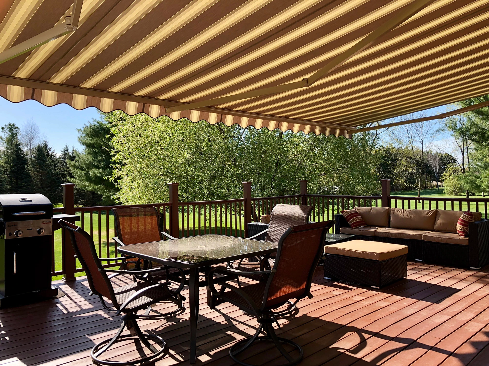 Sunesta awnings striped awning over deck