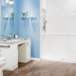 Blue Remodeled Bathroom with an accessible shower